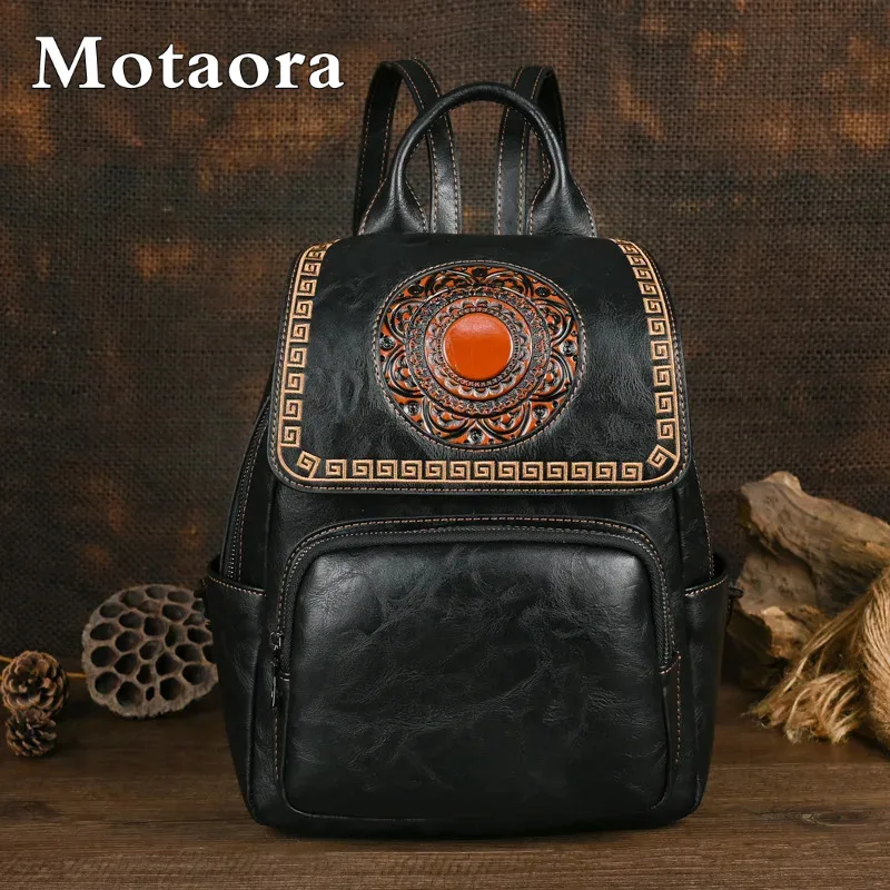 MOTAORA 2025 New Premium Leather Embossed Women's Vintage Backpack | Flap Magnetic & Zip Opening | 8 Colors | Large Capacity