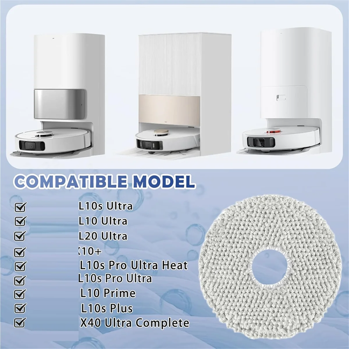 Zestaw 10 mopów do robota odkurzającego Dreame L10s Ultra/L10s Pro Ultra/L20 Ultra/L10s Pro Ultra Heat/Xiaomi X10+, nadający się do prania