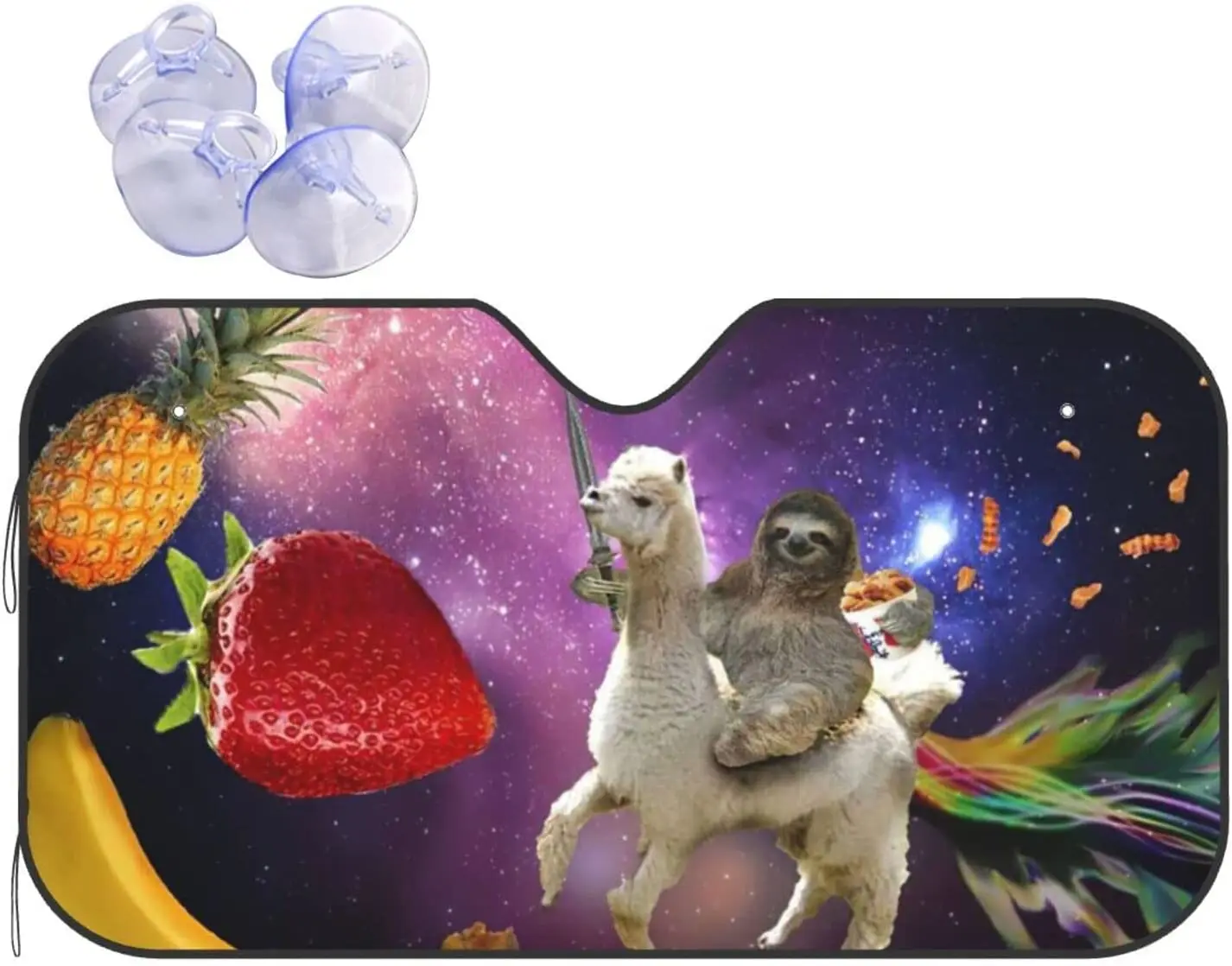 Funny Sloth Riding Llama Cut Fruit Windshield Sun Shade Front Protector Folding Car Sun Visor Blocks Uv Rays Keeps Vehicle Cool