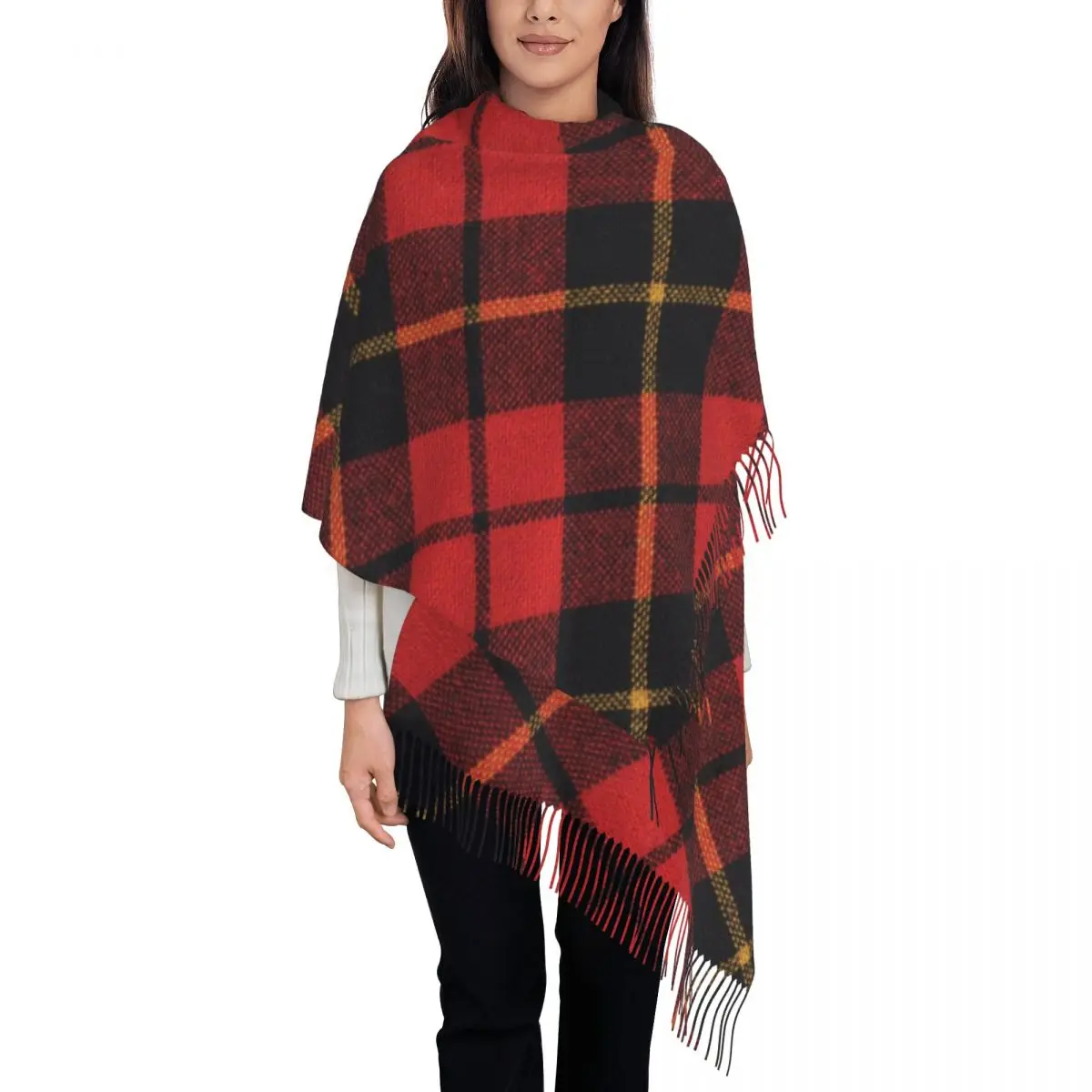 Classic Scottish Clan Tartan Plaid Tassel Scarf Women Soft Check Geometric Gingham Shawls Wraps Lady Winter Fall Scarves