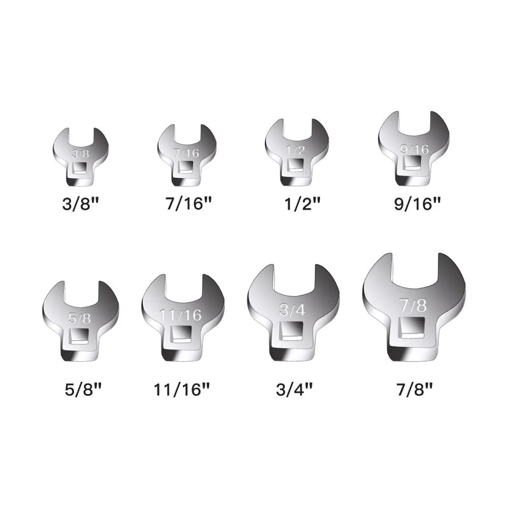 8Pcs 3/8 Inch Drive Crowfoot Wrench Set 10-22mm Metric/S A E Imperial Crow Foot Keys Set and 45 Teeth Ratchet Spanner Multitool