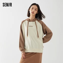 Semir-Sudadera holgada con hombros caídos para mujer, Jersey elegante y sencillo de Color liso, Top versátil con cuello redondo, otoño