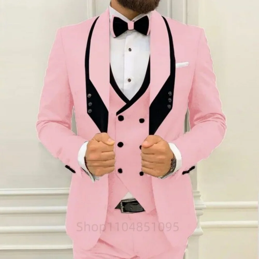 

Stylish olive green men's suit Business suit Groom's tuxedo three-piece jacket Vest pants