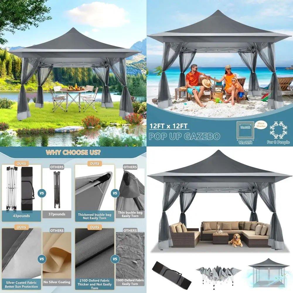 

12x12 Pop Up Gazebo On Clearance Canopy Tent Easy Up Outdoor Gazebo Waterproof Upgrade with Mosquito Nettings and Carry Bag for