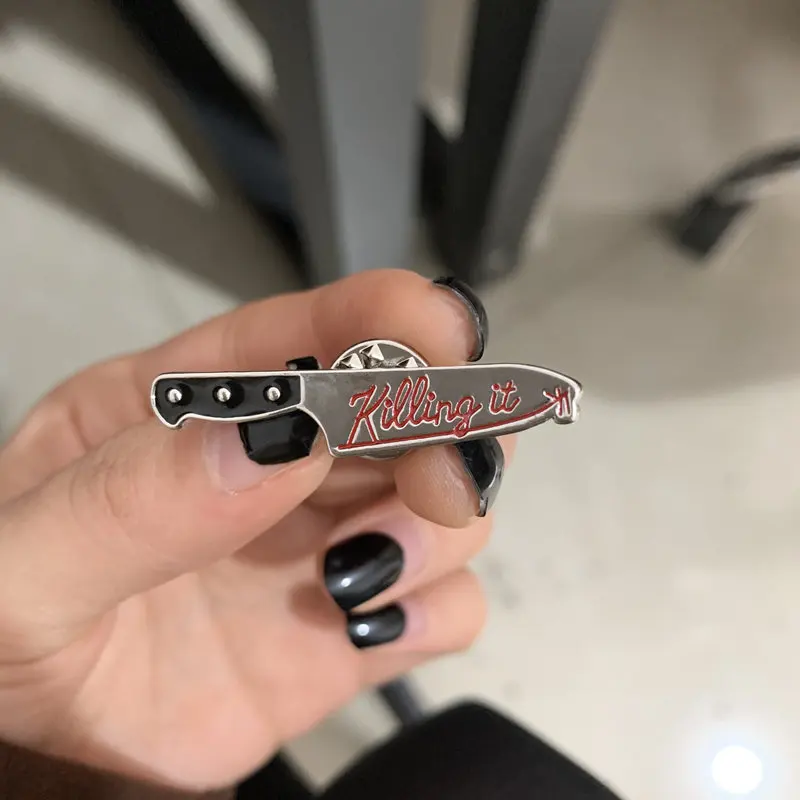 Black, Red \\Killing It\\ Knife Pun Lapel Pin Enamel Pins Brooches