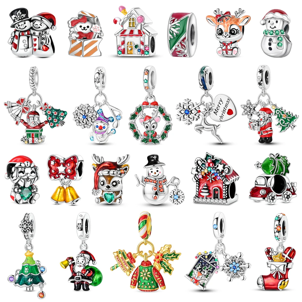 

Hot Sale 925 Sterling Silver Santa Claus Beads & Reindeer Dangle Charm Fits Bracelet & Necklace Christmas Series Pendant Gifts