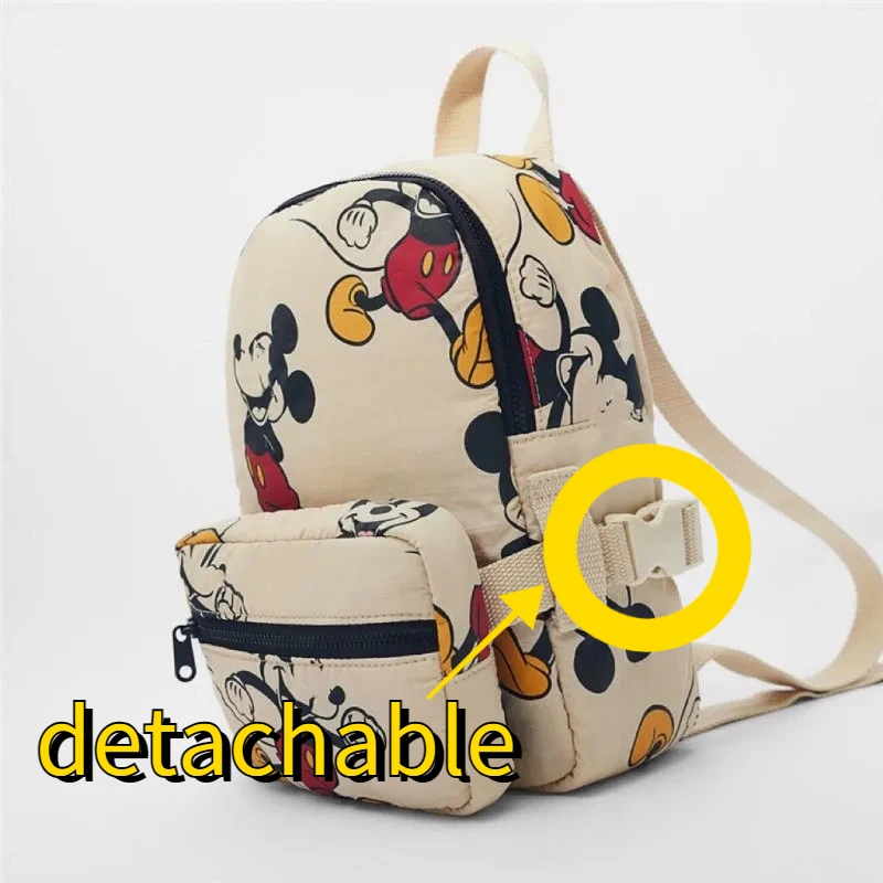 Disney Cartoon Backpack for Women Mickey Mouse Canvas Schoolbags 2pcs Detachable Backpack Students Pencil Bags Packsack