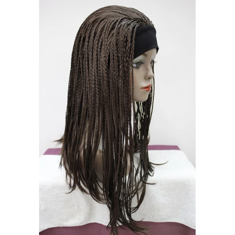

Парик среднего коричневого цвета 3/4 с повязками на голову, прямой длинный полупарик с косой