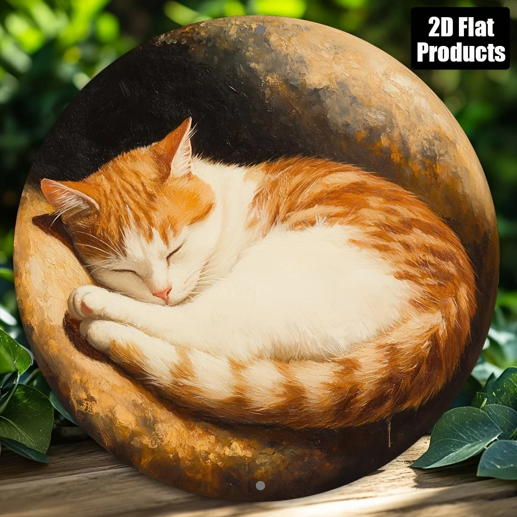 

Round 1pc, 2D Flat Print, Cat Sleeping Theme, Aluminum Metal Decorative Sign, Home Decoration, Suitable For Bar Kitchen Cafe F