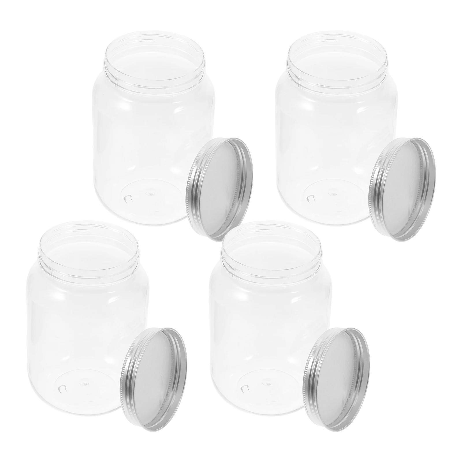 

4Pcs Clear Plastic Jars Aluminum Lid Airtight Storage Containers Dry Food Candy Snacks Kitchen Organizers Glass Jars with Lids