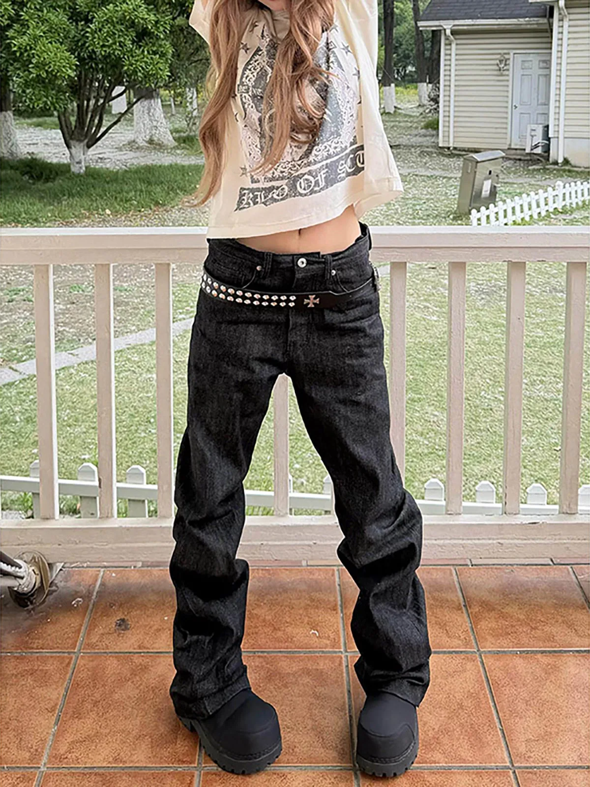 Retro Street Washed Star Knife Jeans Men's American Vibe Small Black Versatile Flared Straight Leg Jeans Youth Fashion