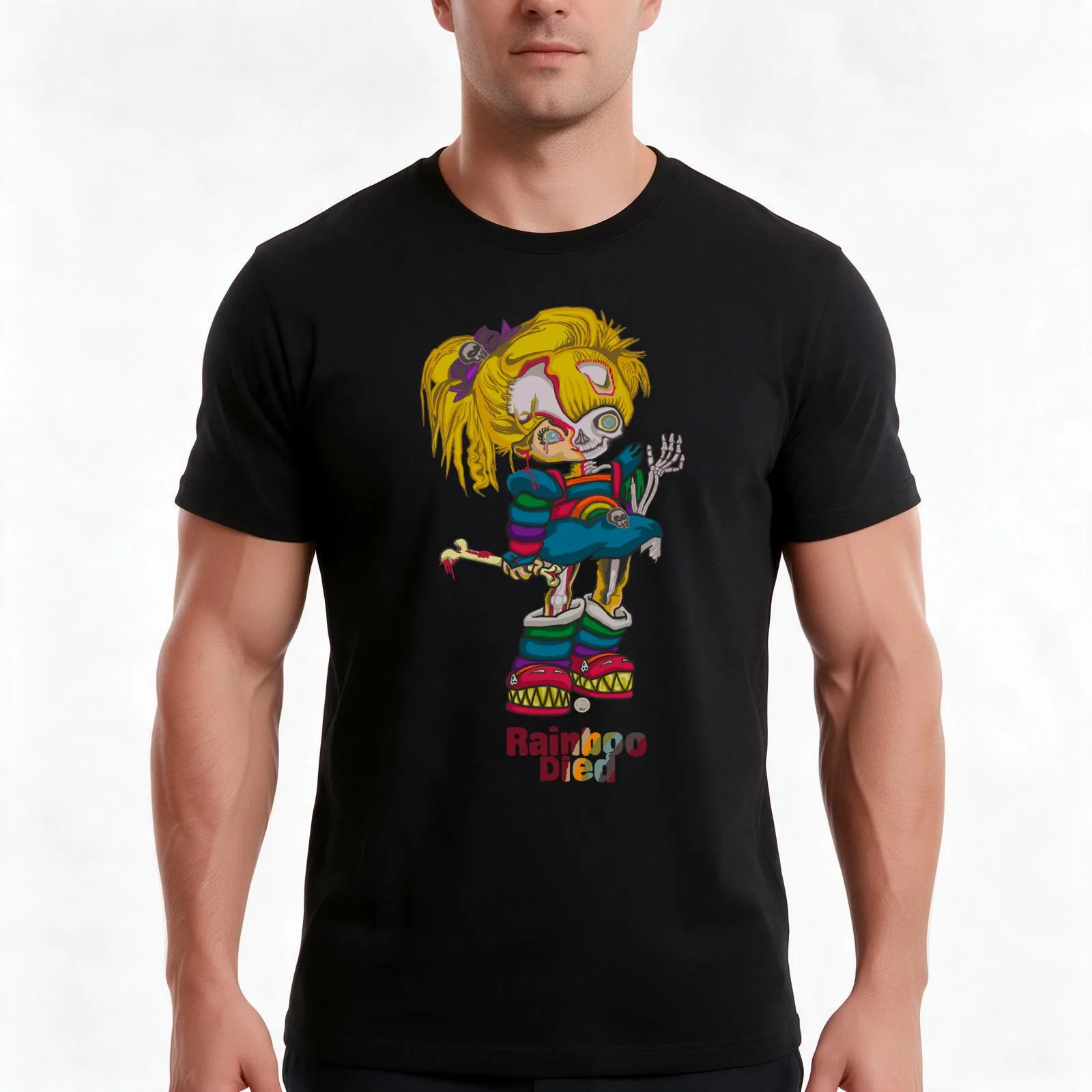 Rainboo Died T-Shirt, Summer Casual Cotton Tee, Oversized Streetwear Tops, Vintage Graphic Print, Loose Fit Short Sleeve