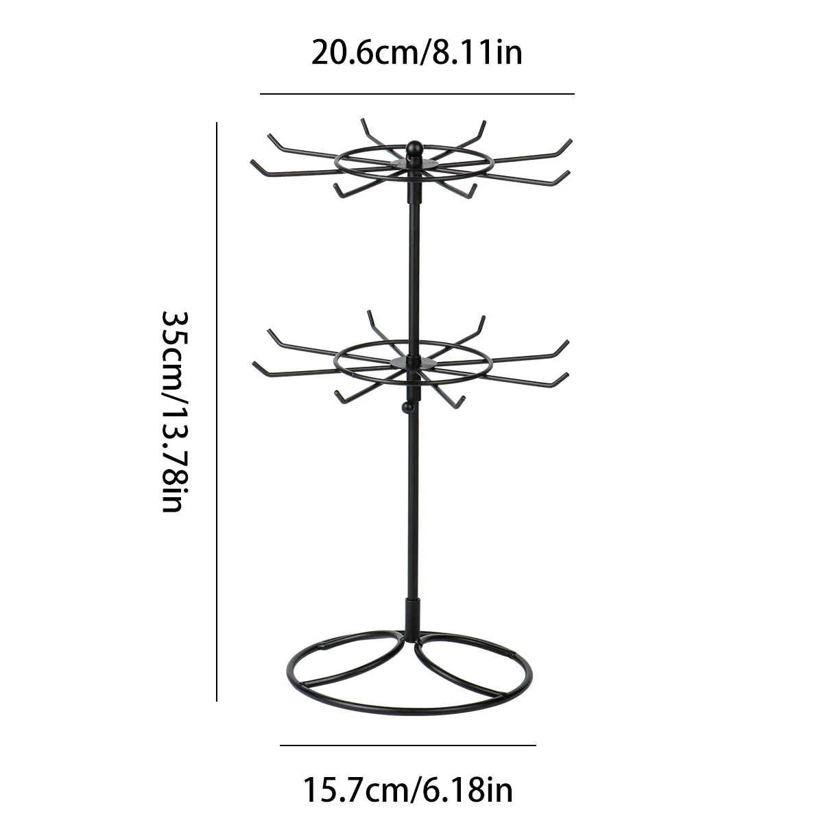 Rotating Jewelry Display Stand 2 Tier Round Metal Necklace Organizer for Hanging Earrings Rings Bracelets Watches Accessories