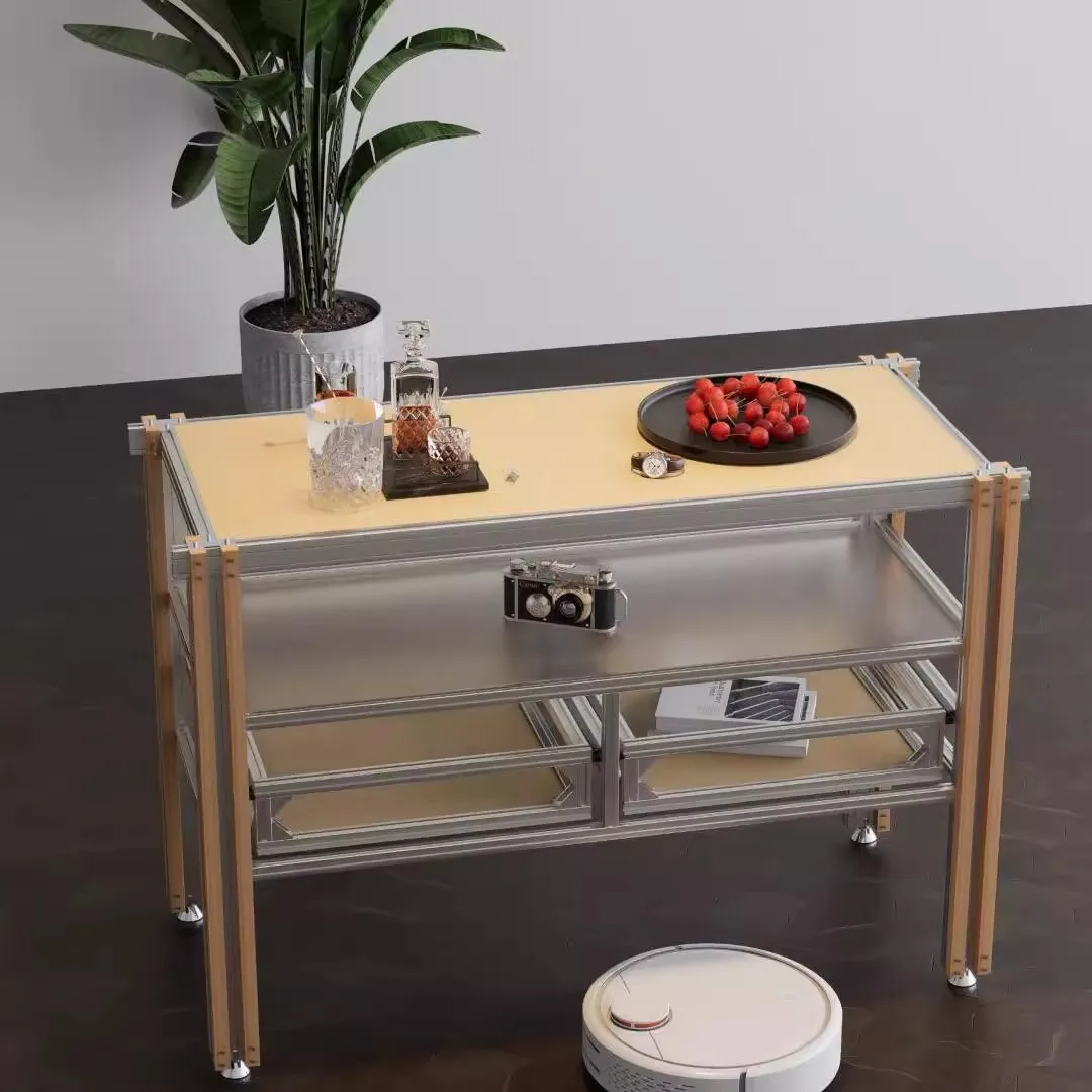 خزانة جانبية لتناول الطعام من الألومنيوم، وخزانة جزيرة، وخزانة تلفزيون ذات لوحة بحرية بسيطة وحديثة، وخزانة