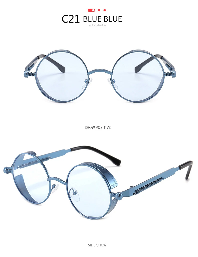 BOYSEEN 2025 Vintage Steampunk Sonnenbrille Frau Männer Runde Luxus Metall Retro Sonnenbrille Hiphop Stil Brillen UV400 – Detail 31