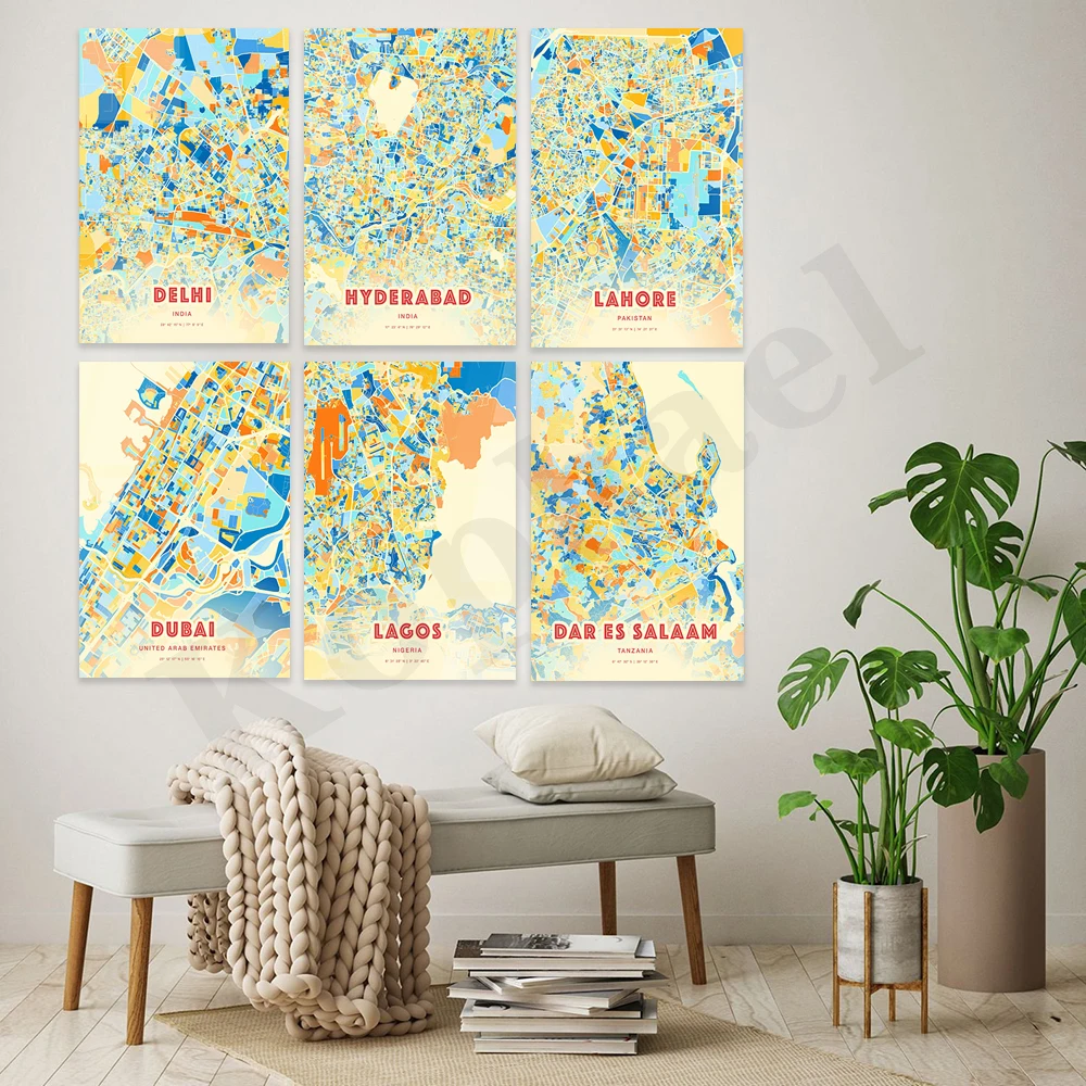 Bangalore Brazzaville Dar Es Salaam Lagos Dubai Nonthaburi Lahore Hyderabad Delhi Daegu Nairobi. City Color Map Poster