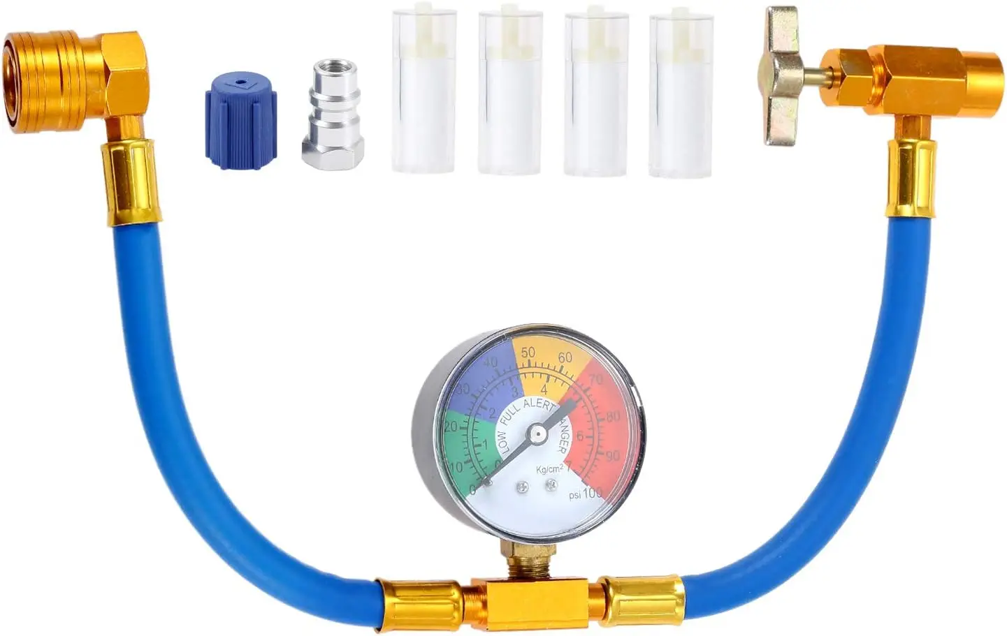 

R134A AC Refrigerant Recharge Hose Kit with Pressure Gauge R12/R22 To R134A Low Pressure Retrofit Valve for R12 R22 Port