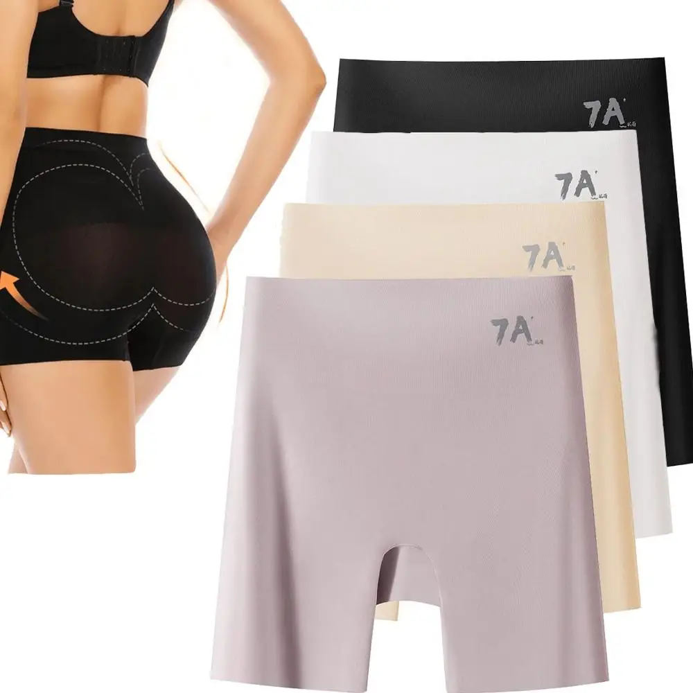 New High Waist Ice Silk Panties Tummy-Control Hip-Lifting Anti Friction Safety Pants Seamless Boxer Panties Women
