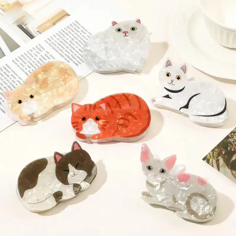 

Cute And Sweet Cartoon Orange Cat Puppet Kitten Hair Clip High Grade Acrylic Hair Claw Back Of Head Coiled Hair Shark Clip