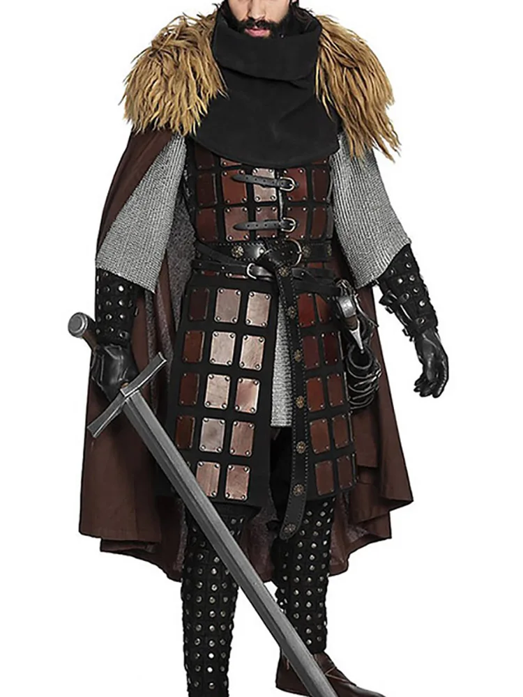 Middeleeuwse Viking Ridder Lederen Brigandine Tuniek Jas Romeinse Gladiator Warrior Cosplay Kostuum Vest Tabard LARP Armor Rok Jerkin - afbeelding 2