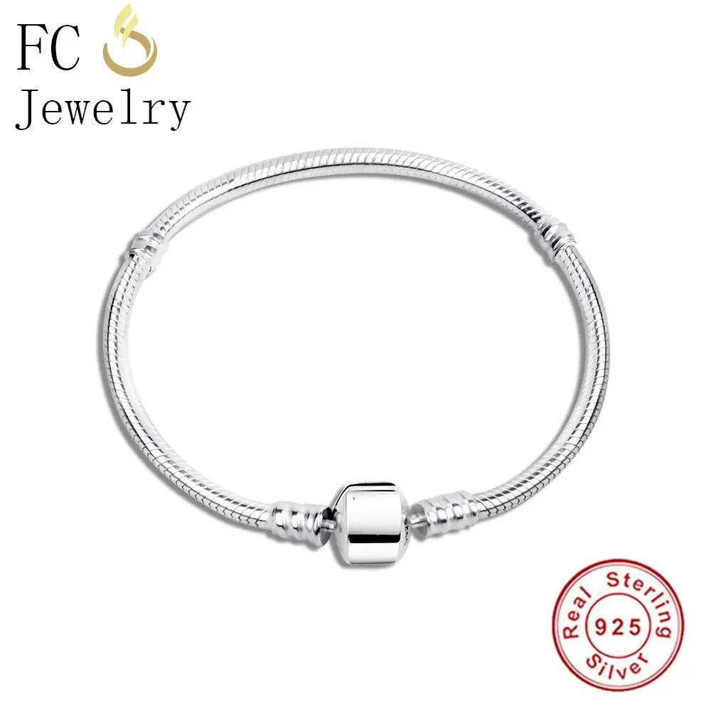 

FC Jewelry 925 Sterling Silver Bracelet Fit Charms Bead Pendant Snake Chain Women Pulseira No Brand Logo Making Berloque