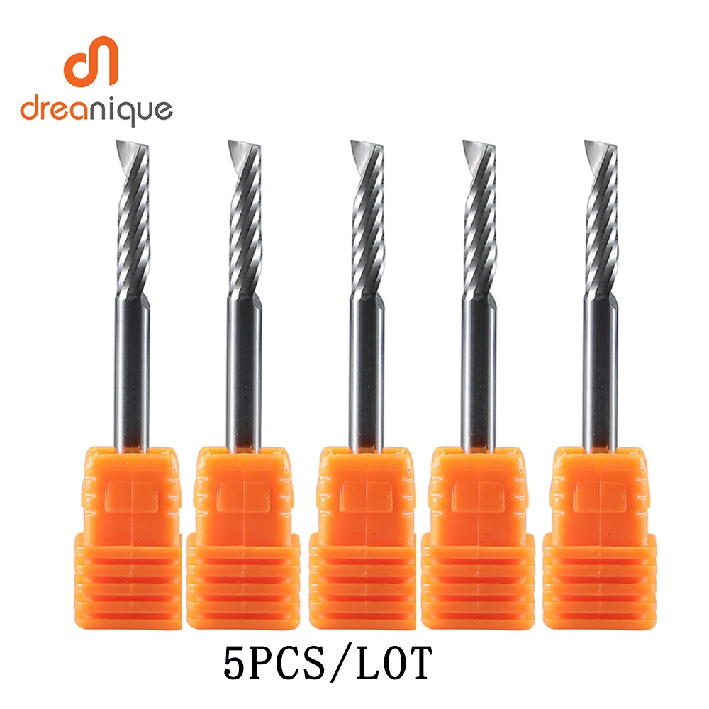 Dreanique 5pcs/lots 1 Flute Spiral End Mill CNC 3D Advertisement Engraving Bit for woodworking Acrylic Aluminum Plastics Cut