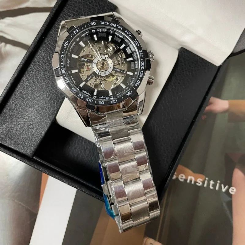 Men's Skeleton Automatic Self-Wind Mechanical Watch - Stainless Steel Strap, Openwork Design watch