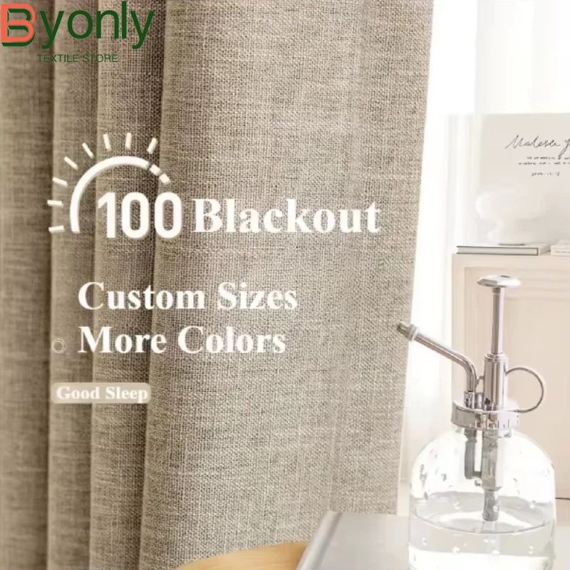 

Japanese Cotton Linen 100% Blackout Curtains for Living Room Bedroom Dining Windows Balcony Custom Curtains Finished Product