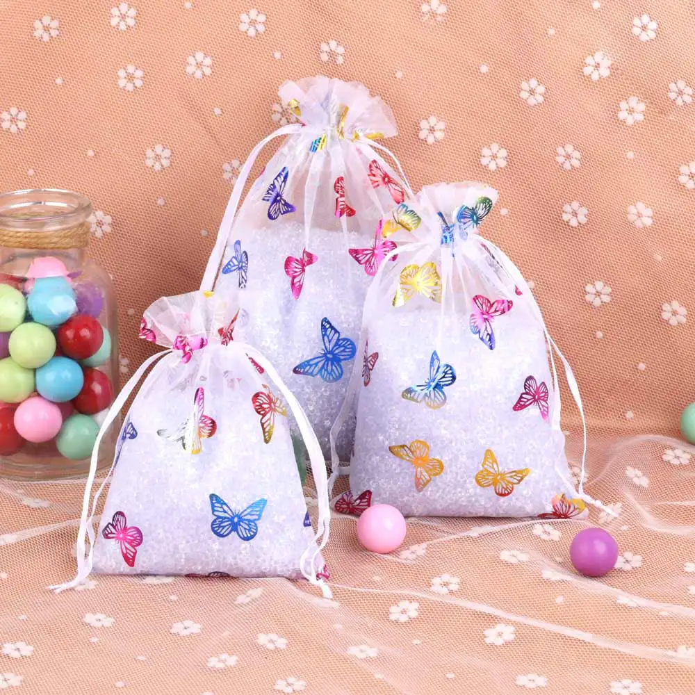 25pcs 9x12 10x15 13x18cm Sparkling Butterfly Organza Gift Bag Christmas Party Wedding Candy Jewelry Gift Display Pouches