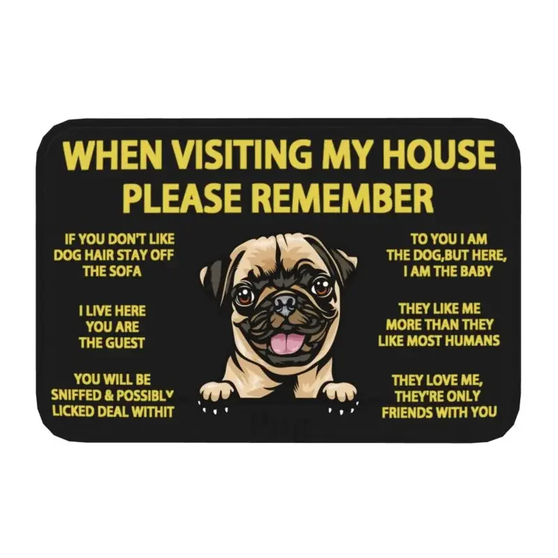 Personalized Peeking Dog Pug Doormat Mat Anti-Slip Pet Animal Bath Kitchen Balcony Rug Carpet 40*60cm