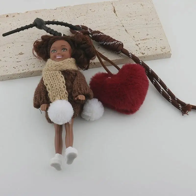 Curly Hair Doll Heart Pendant Keychain Fashionable Braided Rope Accessory