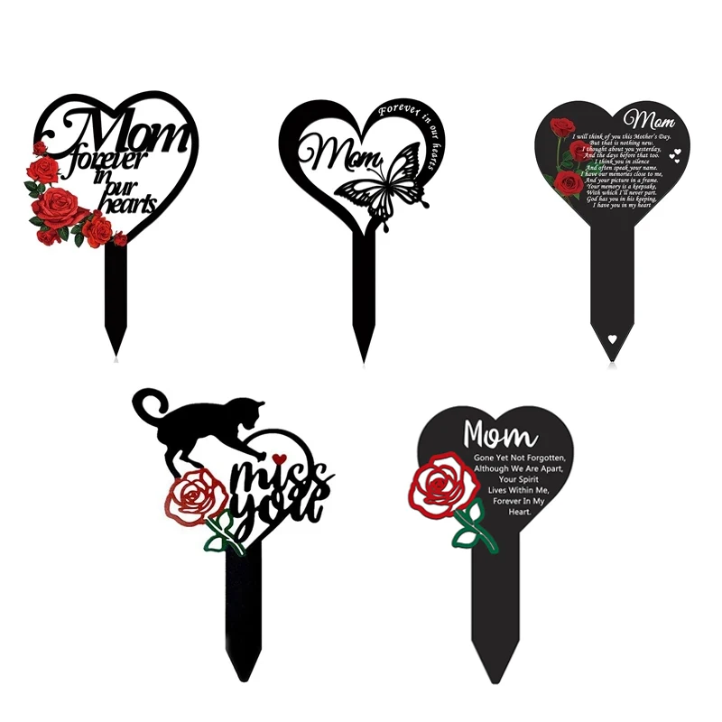 Marque de cimetière commémorative pour maman Unittype, 1 pièce, Piles en forme de cœur, signe de cimetière compatissant, décoration artisanale en métal