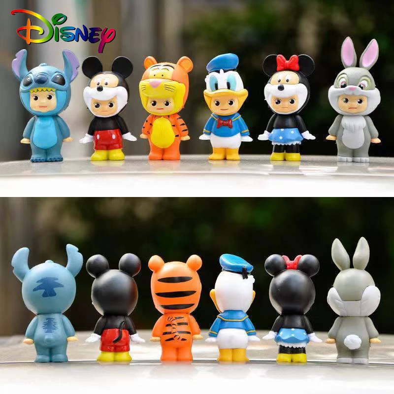 Disney-Anime Stitch Action Figure Set para Crianças, Mickey Mouse, Minnie, Tigre, Pato Donald, Modelo Animal, Enfeites para Bolo, Presente, 6 peças