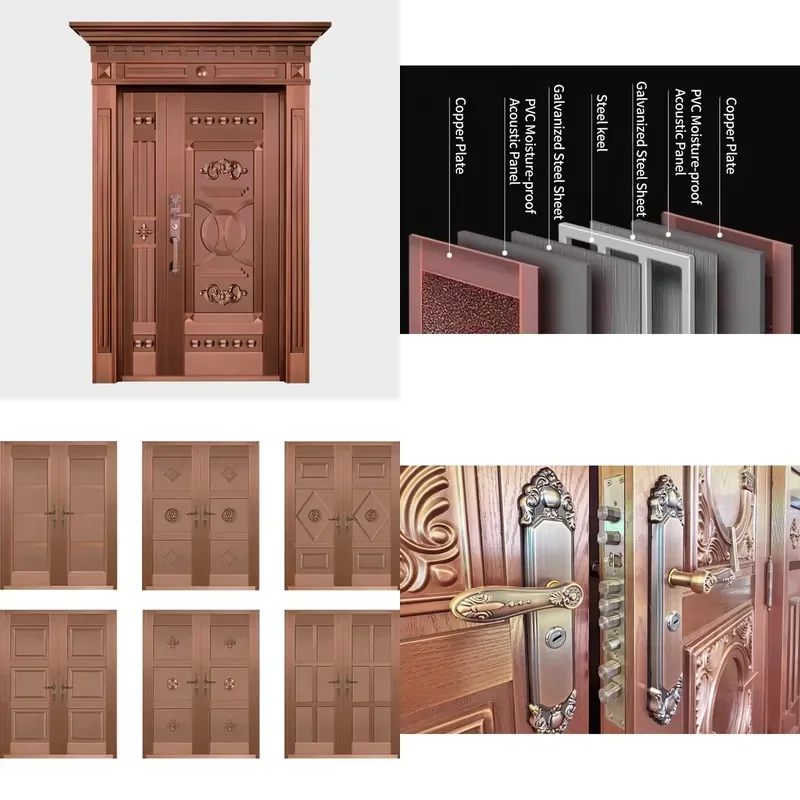 Custom High-End Full Copper Door One and a Half Bronze Entry for Villa House and Hotel Exterior Front Gate Entrance
