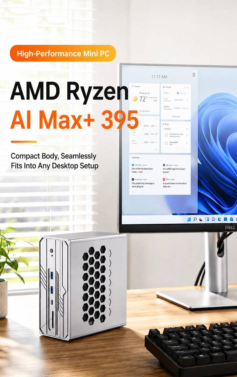 MSECORE AI Max+395 Mini PC AMD Radeon 8060S IGPU 126TOPS AI Compute LPDDR5X 10G+2.5G Dual LAN WiFi6E Windows11 8K Gaming Desktop