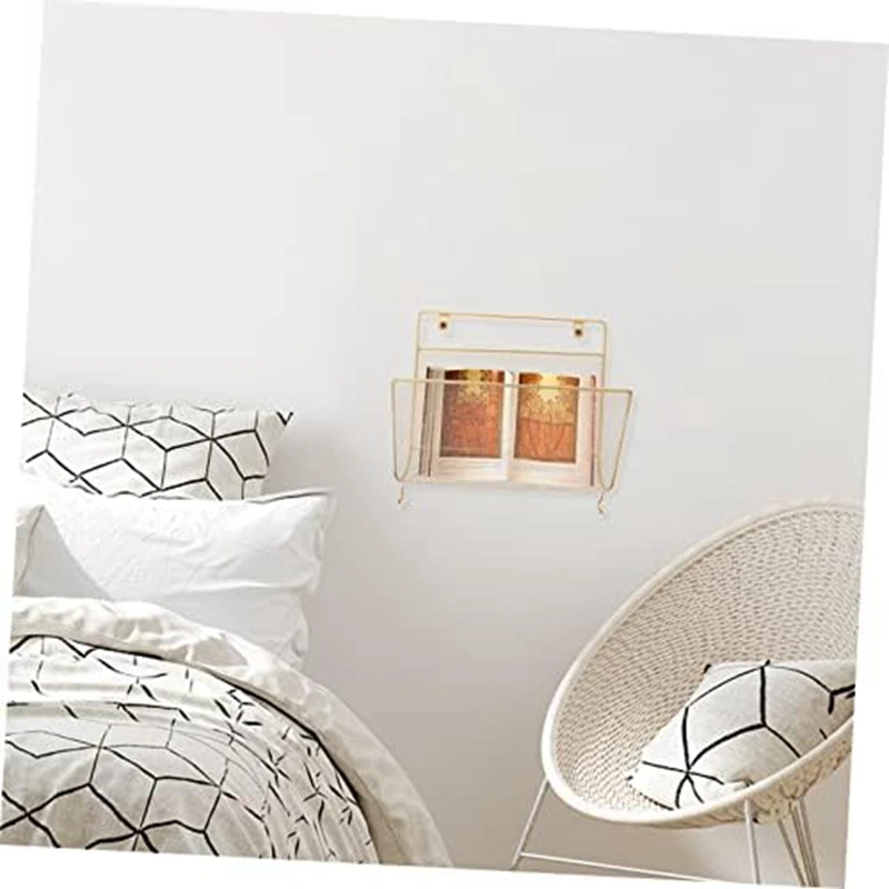 Iron Book Rack Metal Newspapers Rack Wall Mounted Bookshelf Wall Storage Shelves Office Simple Style