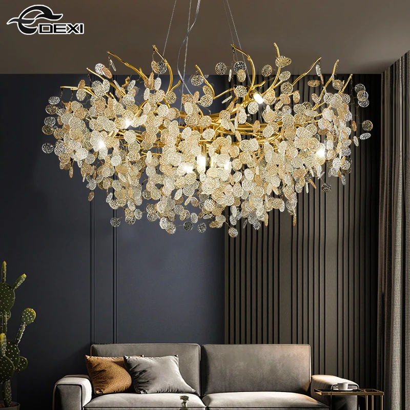 New Modern Living Room Bedroom Crystal Chandelier Dining Hall Bar Tree Chandelier Office Cafe Lighting Lamp G9 Three Color Light