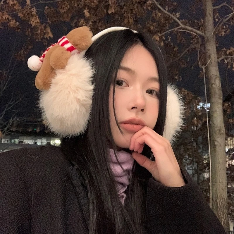 New Cute Scarf Bear Earmuffs Popular Winter Practical Warm Windproof Plush Ear Muffs for Sisters Girlfriend New Year's Gift