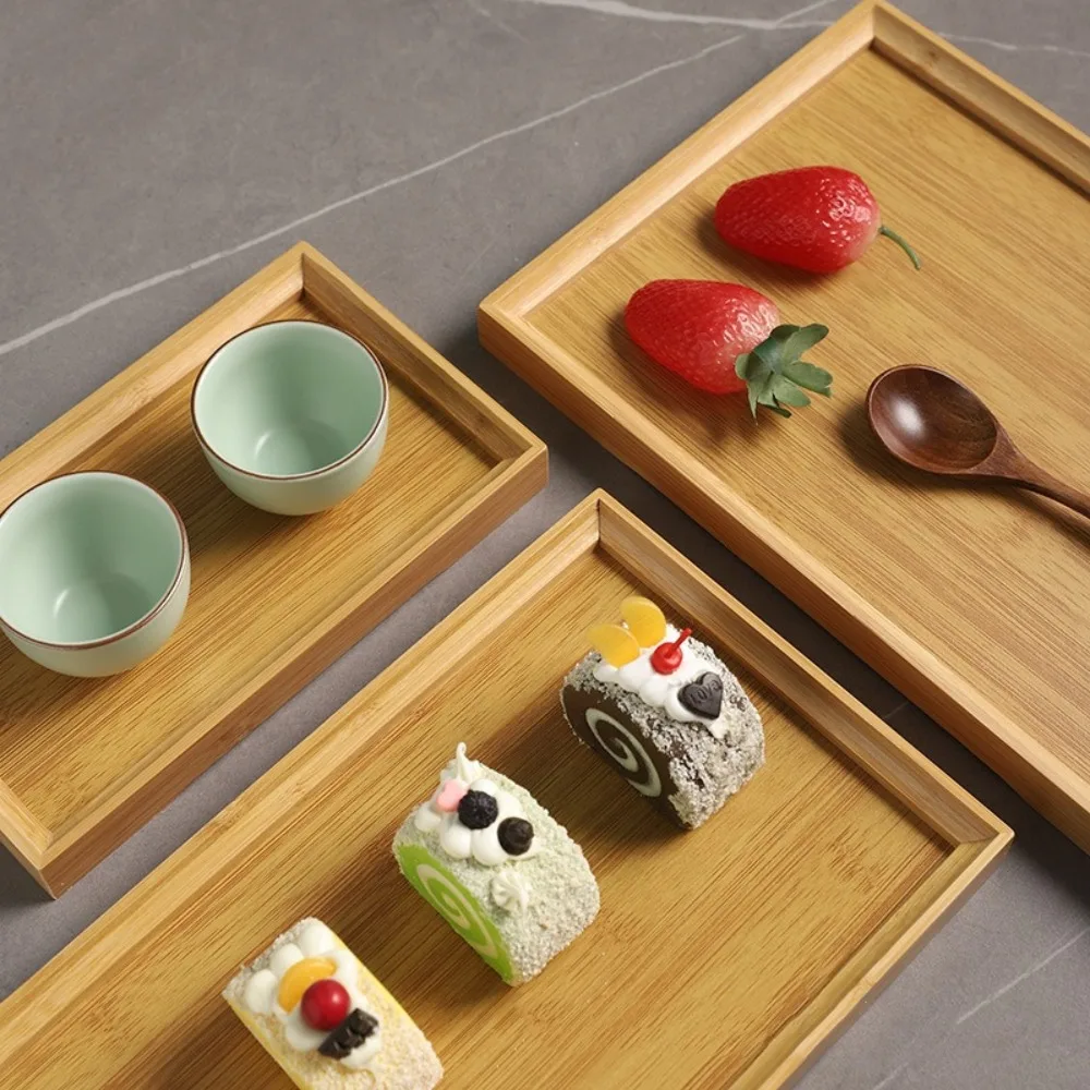Rectangular Bamboo Tray Solid Color Wooden Fruit Snack Plates Kitchen Accessories Household Bread Tray