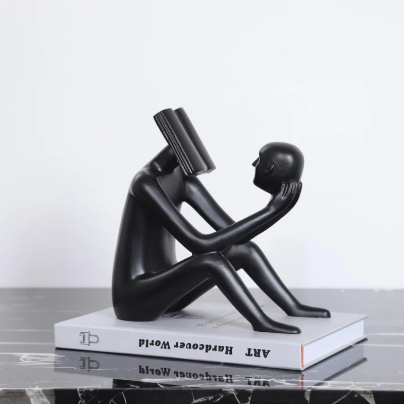 Modern Nordic Sitting Figure Reading Decoration Soft Decoration Model Room Sales Department Black and White Sculpture Home Decor