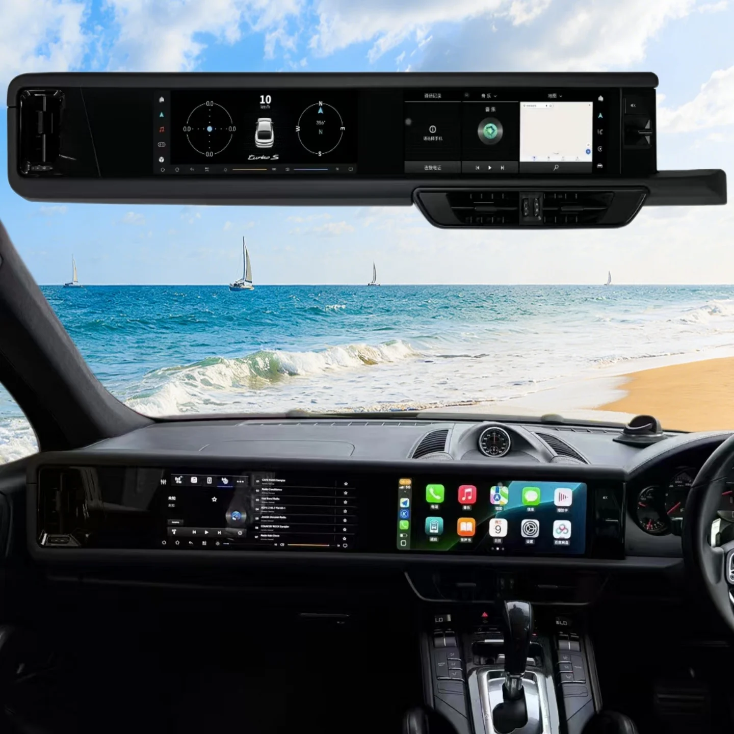 RHD Carplay Android 14 For Porsche Cayenne 2010-2023 Dual Screen Intelligent System Multimedia Player Stereo Car GPS Navigation