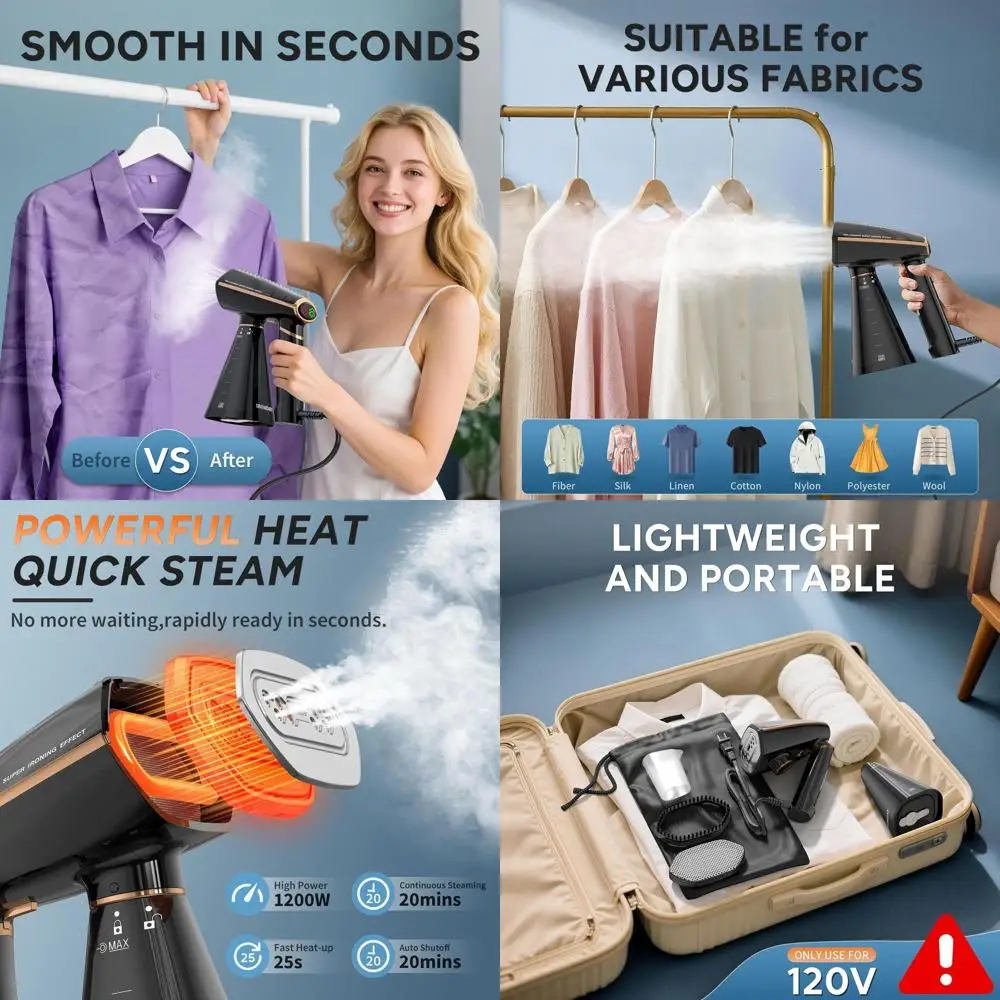 

Портативный ручной отпариватель для одежды и утюг мощностью 1200 Вт, быстрый нагрев, автоматическое отключение, резервуар 350 мл, компактный для путешествий и домашнего использования