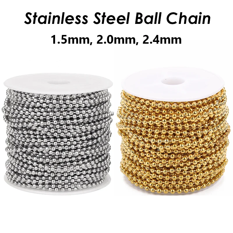 100 Meter Edelstahl-Kugelkette 1,5mm 2mm 2,4mm Großhandel Anlauffreie PVD-Gold Perlenketten für Schmuckherstellung – Detail 1