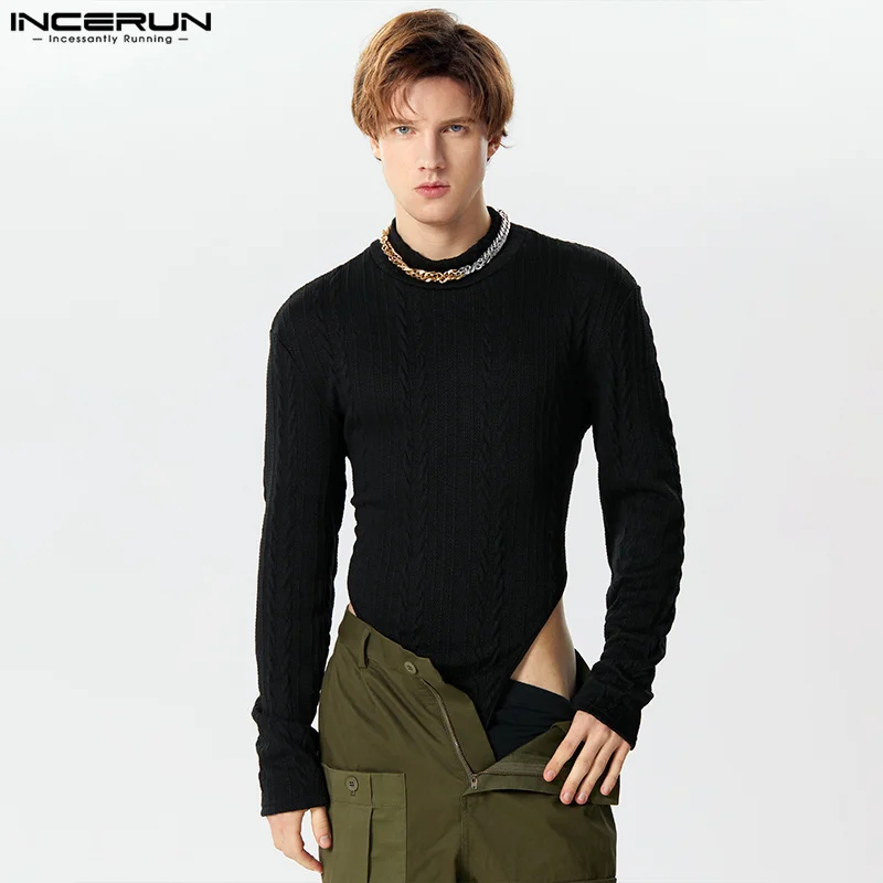 2024 Men Bodysuits Solid Color Turtleneck Long Sleeve Sexy Male Rompers Fitness Streetwear Fashion Casual Bodysuit S-3XL INCERUN