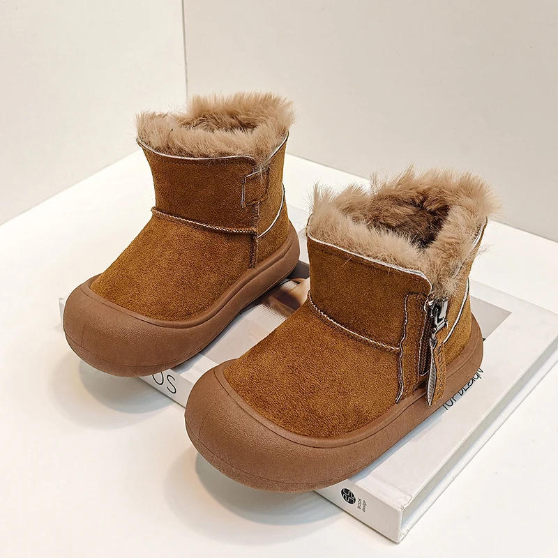 

Children's Warm Ankle Boots Winter Outdoor Camel Kids Fashion Platform Snow Boots Fashion Simple Furry Hairy Girls Cotton Boots