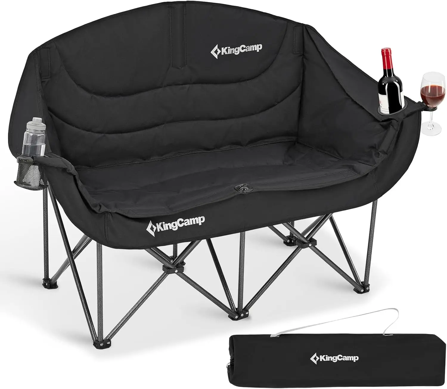 

Double Camping Chair, Heavy Duty 660lbs Loveseat for Adults, Portable Folding XL 2 Person Couch with Cup Holders, Black