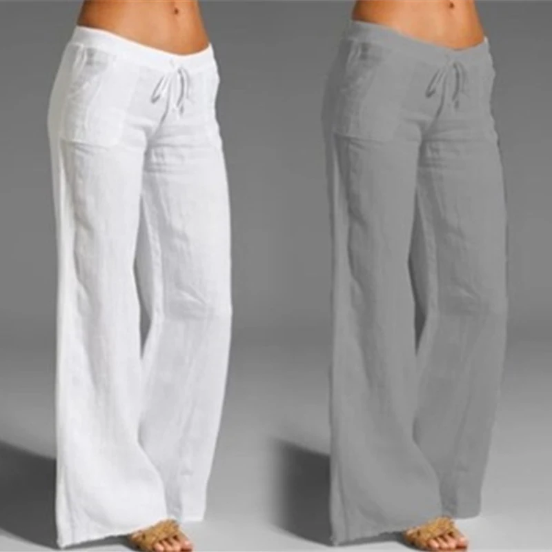 

1pcs Casual Cotton Linen Wide Leg Pants For Women Wide Leg Trousers High Waist Trouser Elastic Sweatpants Streetwear Sweatpants