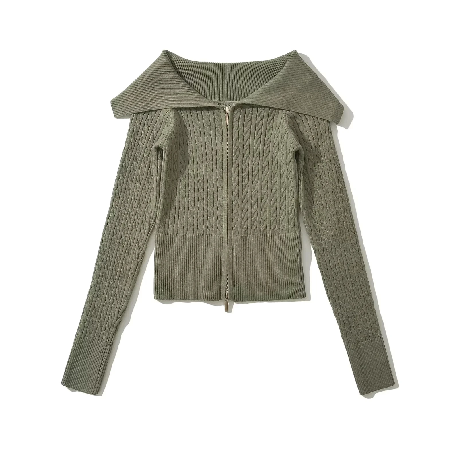 Design Sensation Gestrickte offene Strickjacke mit doppeltem Reißverschluss, würziges Mädchen-Top, jugendliche Faion, ort Länge, reine Farbe, Pendler-Sle