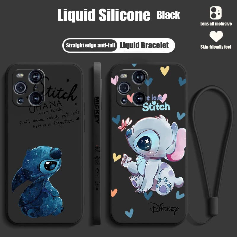 Disney Angie Stitch For OPPO Find X6 X5 X3 X2 Pro Lite Neo Liquid Left Rope Silicone Cover Phone Case