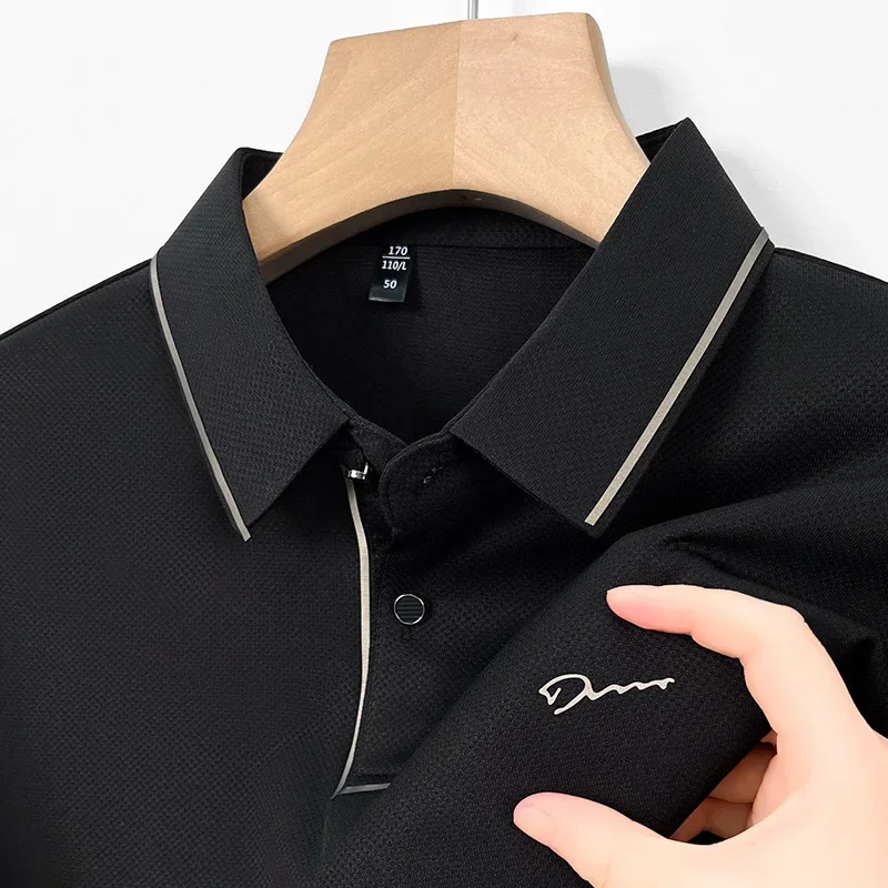 GELITAYIN Men's Polo Shirt Seamless Premium Luxury Cool Fabric Business Casual Golf Slim Fit Blouse Collar Tshirt Anti Wrinkle M